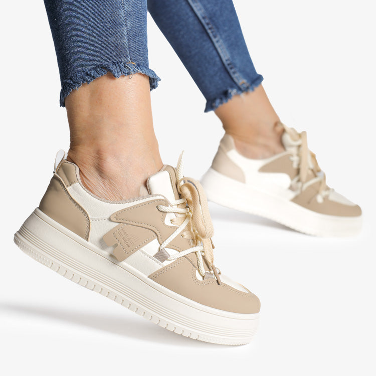 Sneakers Din Piele ecologica  Bej/Kaki Najwa 8807