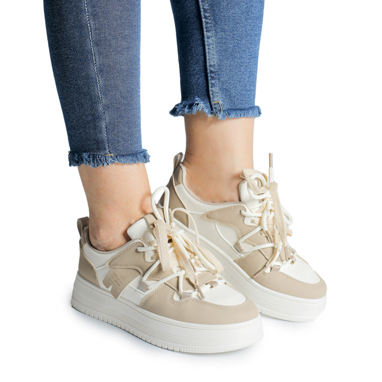 Sneakers Din Piele ecologica  Bej/Kaki Najwa 8807