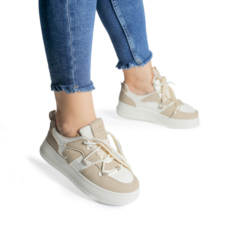 Sneakers Din Piele ecologica  Bej/Kaki Najwa 8807