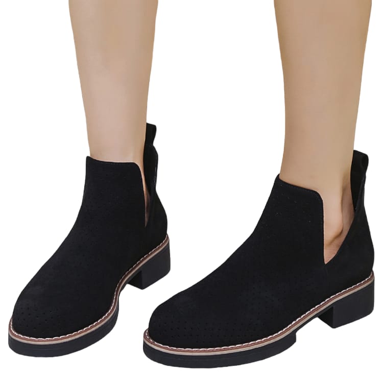 Ghete Dama Din Piele Ecologica Intoarsa  Perforat Any Negru 320
