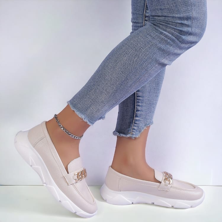 Pantofi Casual Din Piele Ecologica Bej Sya WH503