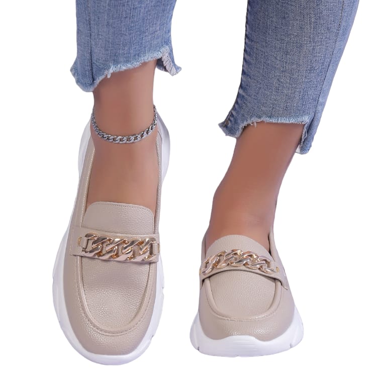 Pantofi Casual Din Piele Ecologica Bej Sya WH503