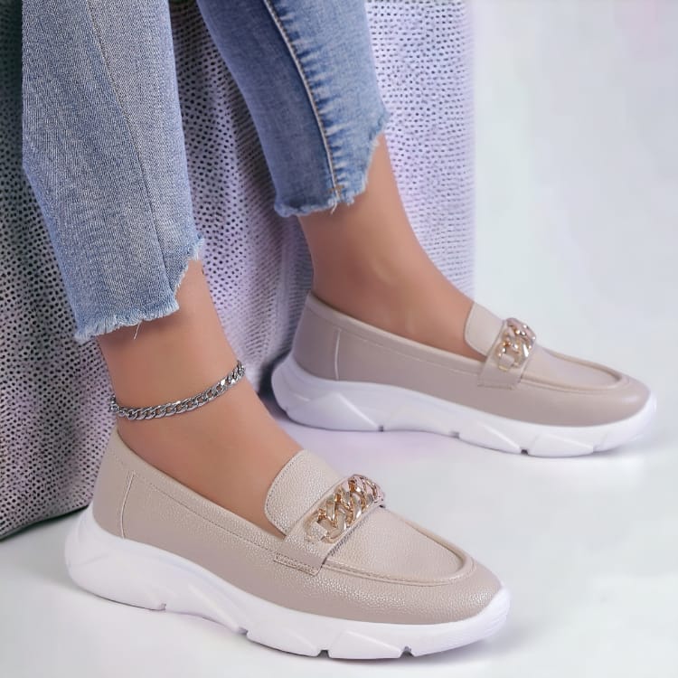 Pantofi Casual Din Piele Ecologica Bej Sya WH503