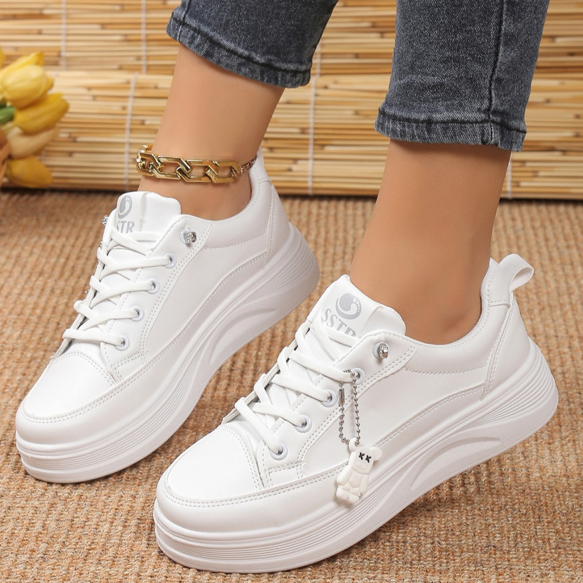 Pantofi Casual Din Piele Ecologica Alb Mira BL393