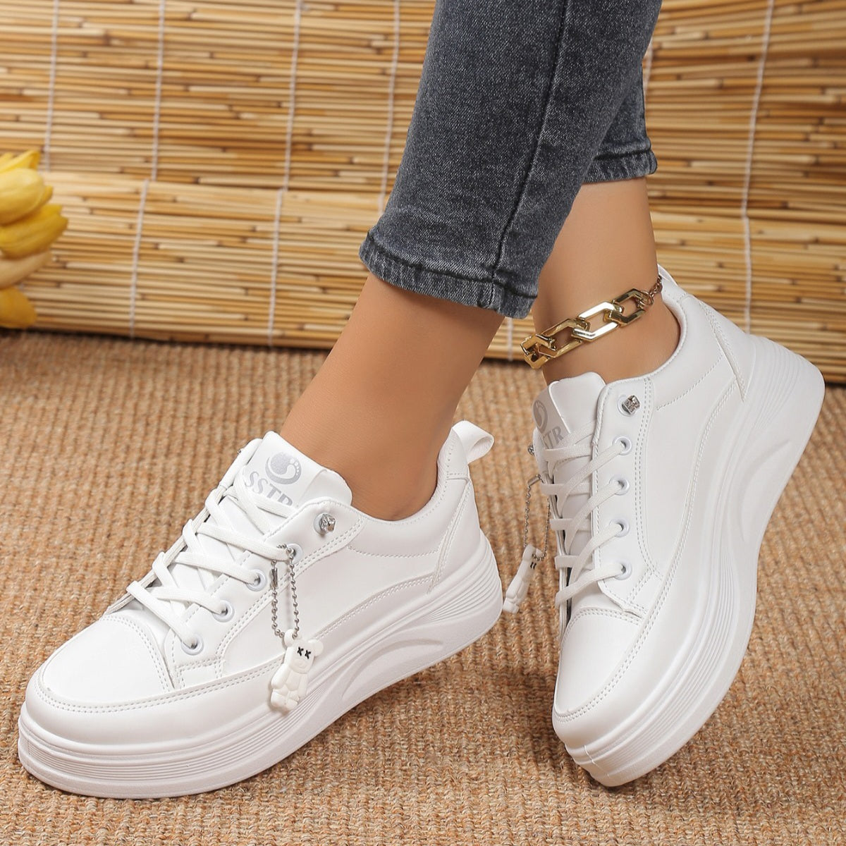 Pantofi Casual Din Piele Ecologica Alb Mira BL393