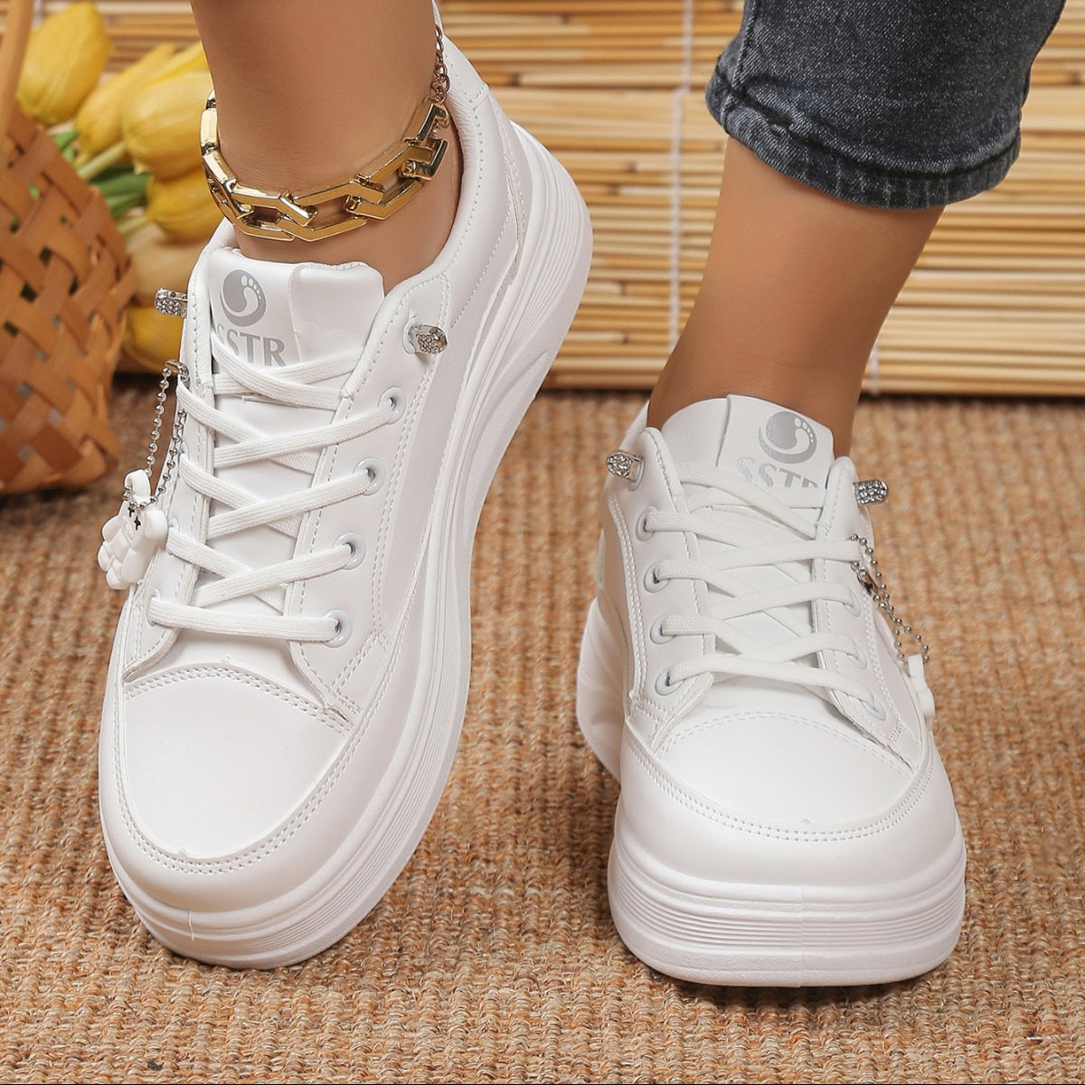 Pantofi Casual Din Piele Ecologica Alb Mira BL393