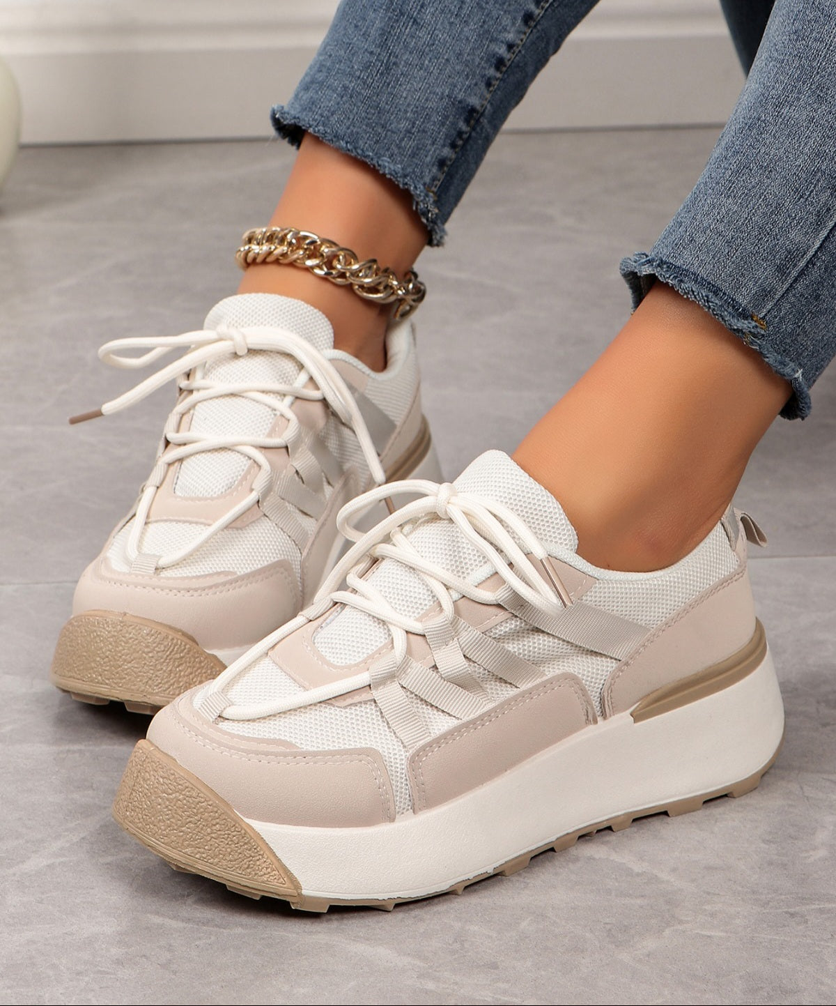 Adidasi Dama Din Piele Ecologica Bej Eva BL512