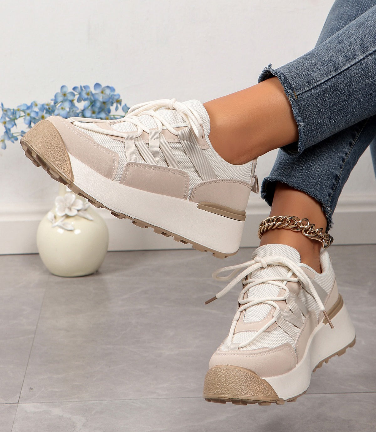 Adidasi Dama Din Piele Ecologica Bej Eva BL512