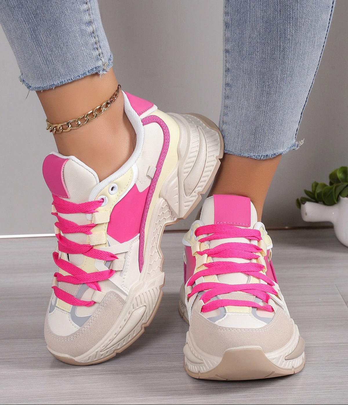 Adidasi Dama Din Piele ecologica Bej /Pink Ana  NB635