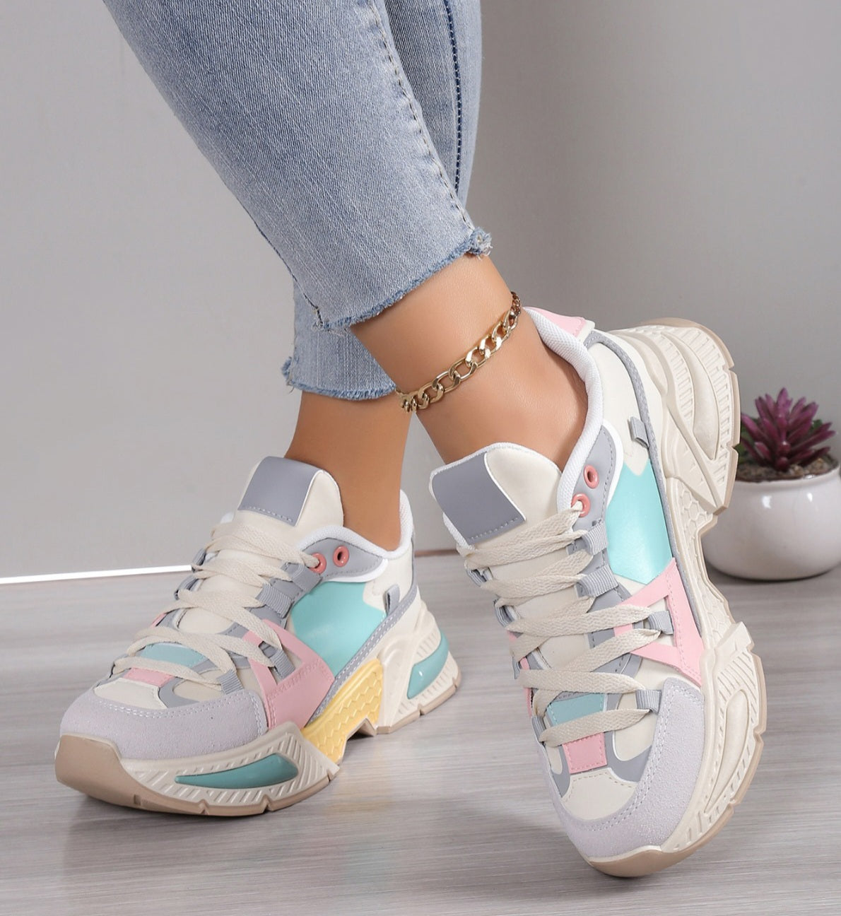 Adidasi Dama Din Piele ecologica Bej/Blue Ana  NB635
