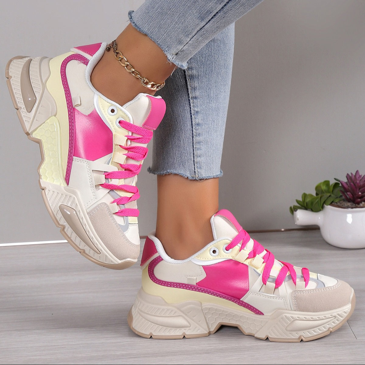Adidasi Dama Din Piele ecologica Bej /Pink Ana  NB635