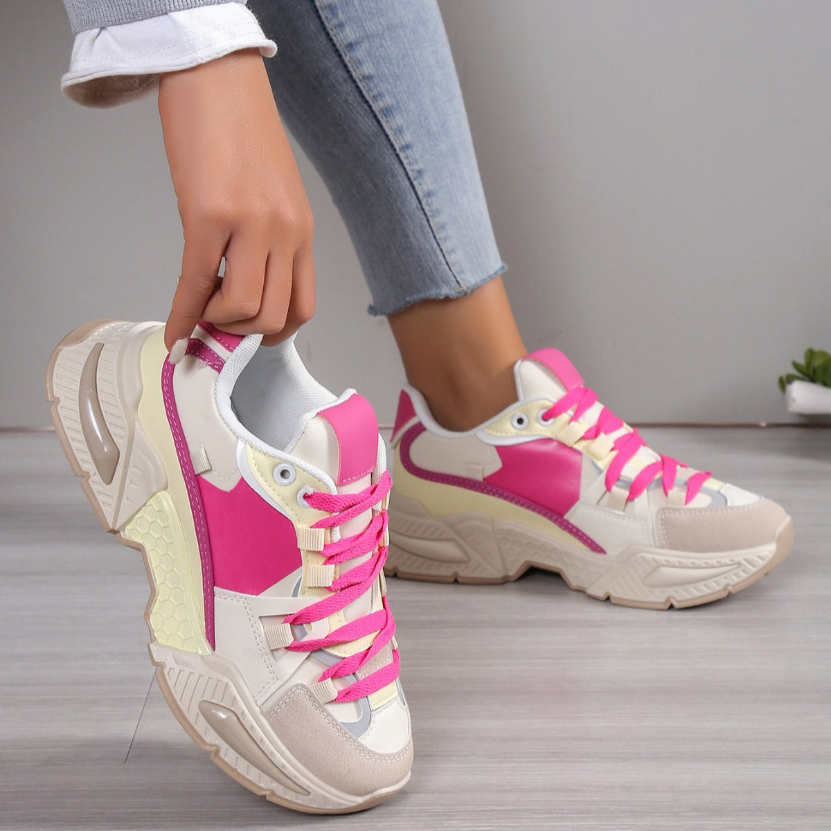 Adidasi Dama Din Piele ecologica Bej /Pink Ana  NB635