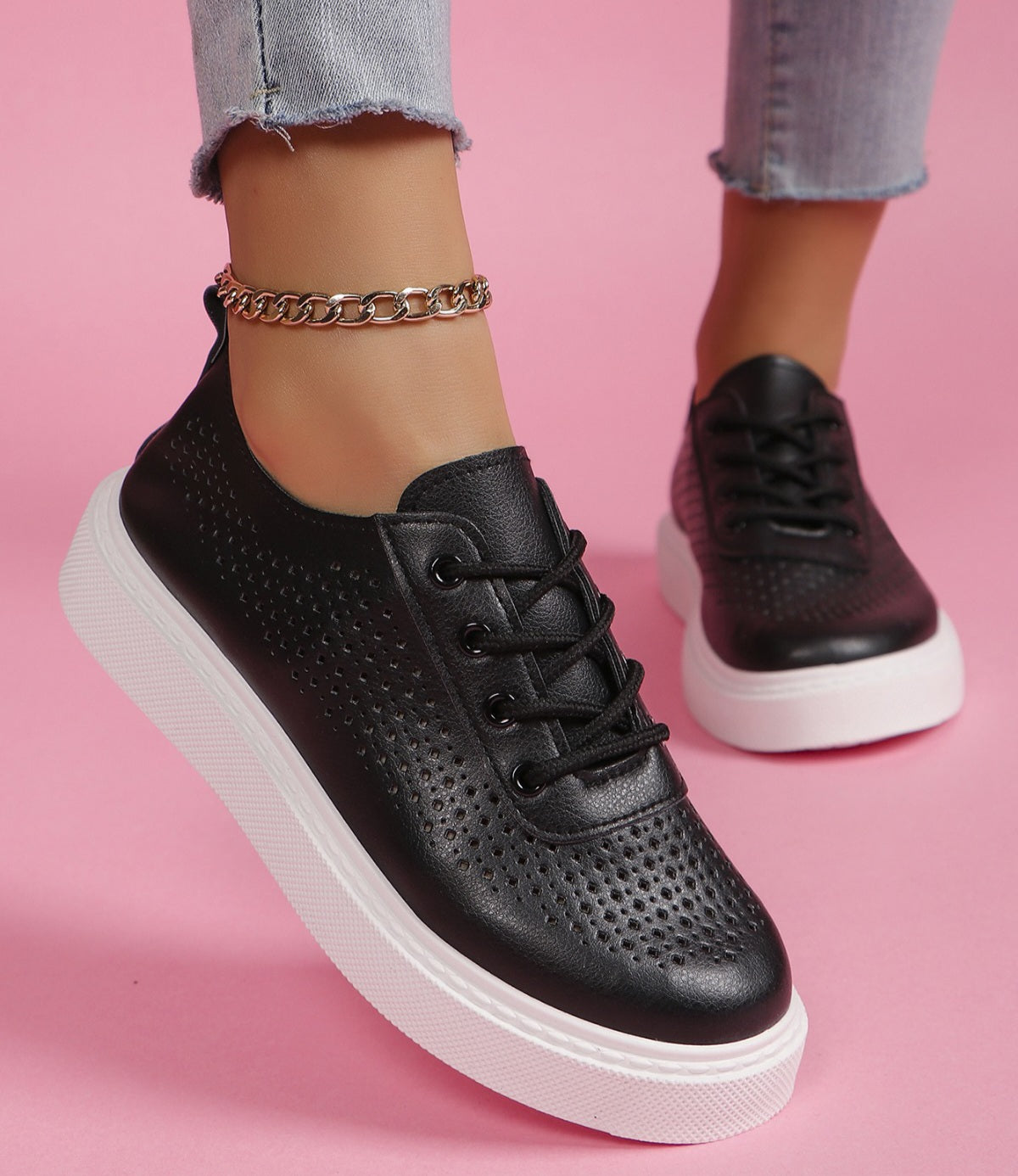 Pantofi  Casual Din Piele Ecologica Perforati  Negru Violeta BL519