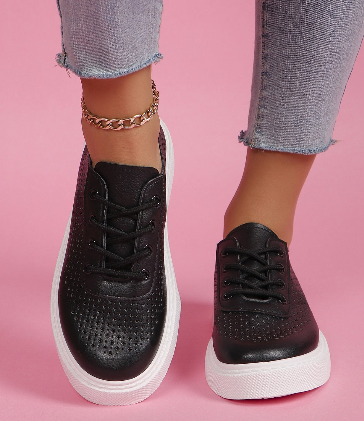 Pantofi  Casual Din Piele Ecologica Perforati  Negru Violeta BL519