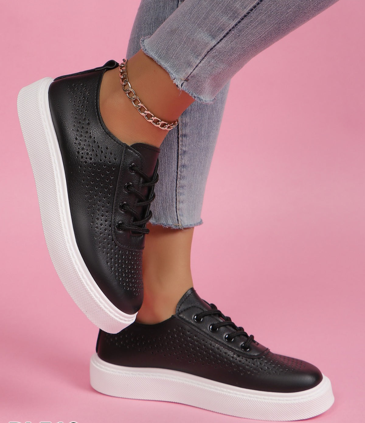 Pantofi  Casual Din Piele Ecologica Perforati  Negru Violeta BL519