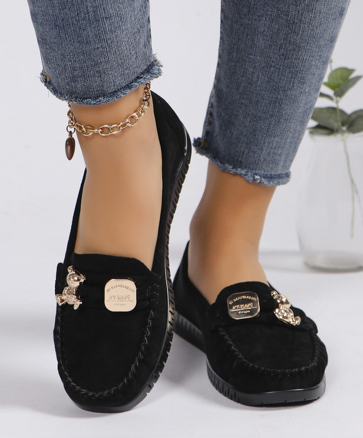 Pantofi Casual Dama Din Piele Ecologica Intoarsa Black  GS76