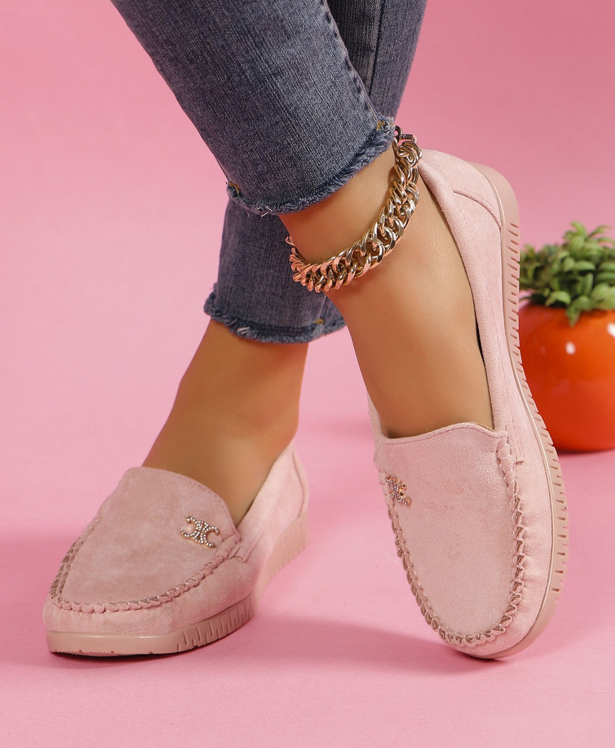 Pantofi Casual Dama Din Piele Ecologica Intoarsa Pink GS77