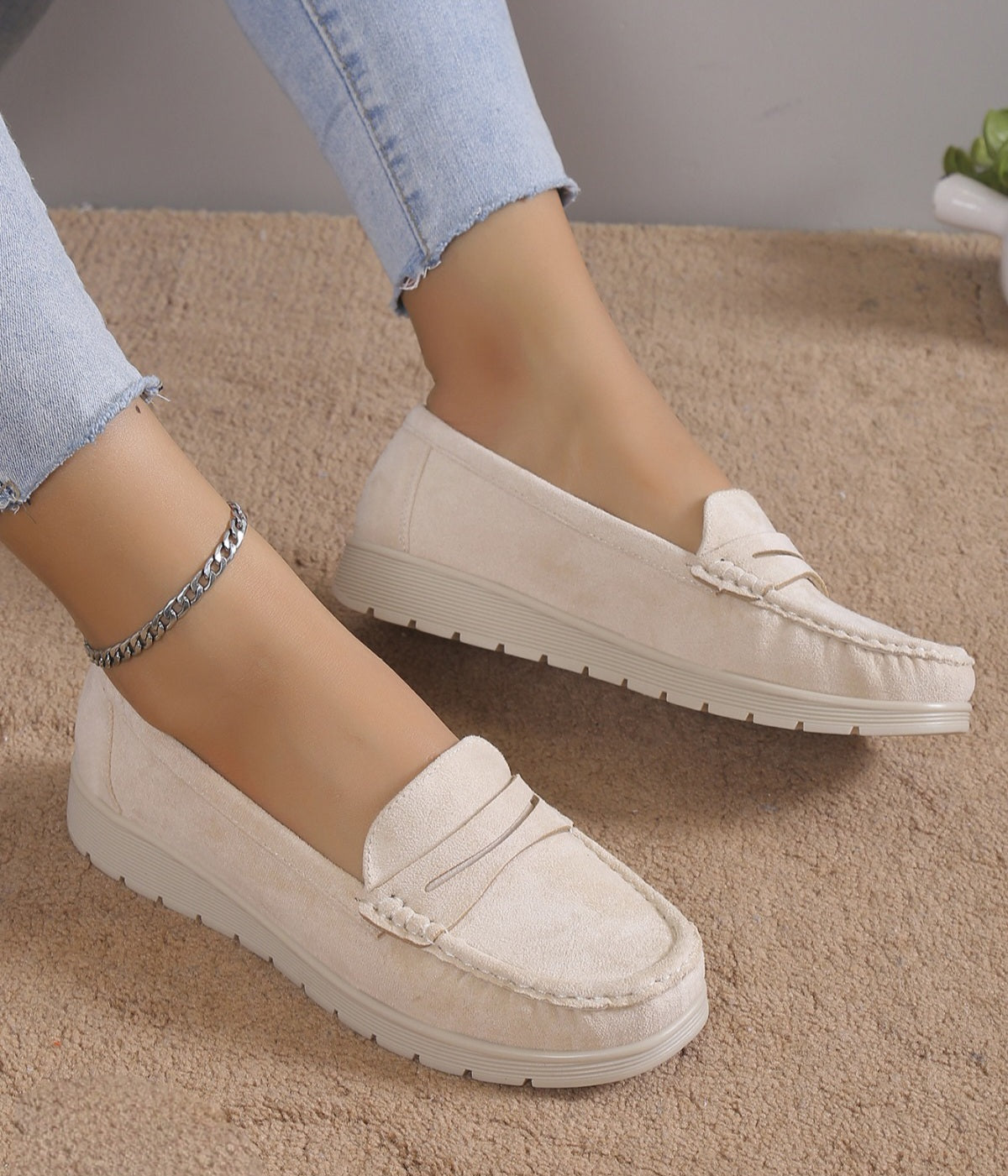 Pantofi Casual Dama Din Piele Ecologica Intoarsa Bej GS67