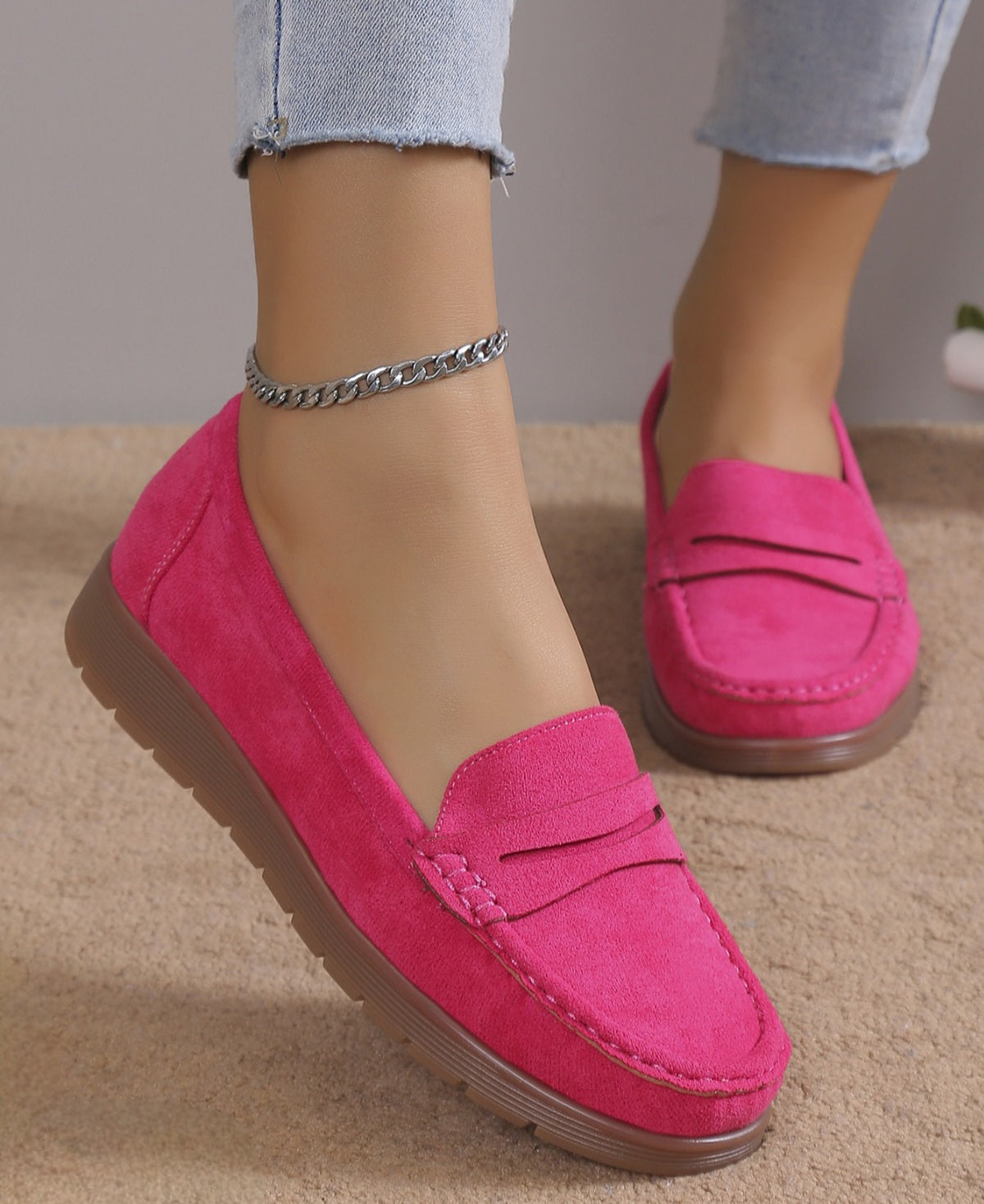 Pantofi Casual Dama Din Piele Ecologica Intoarsa Fuchsia GS67