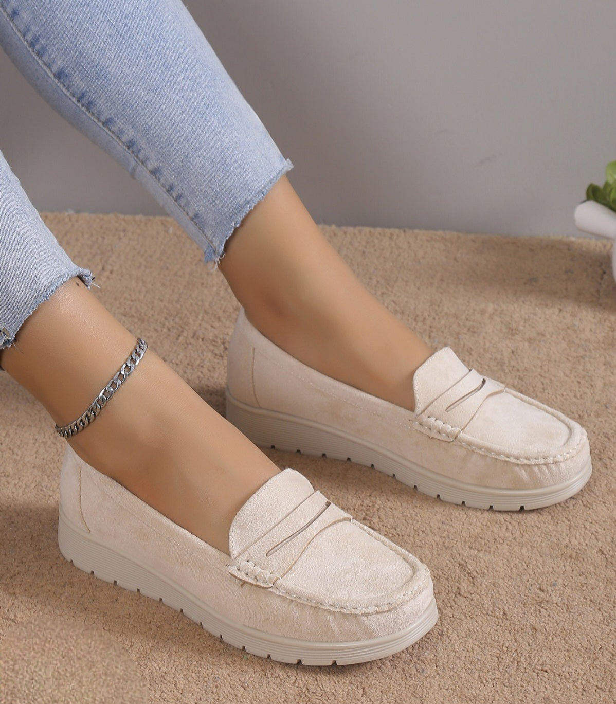 Pantofi Casual Dama Din Piele Ecologica Intoarsa Bej GS67