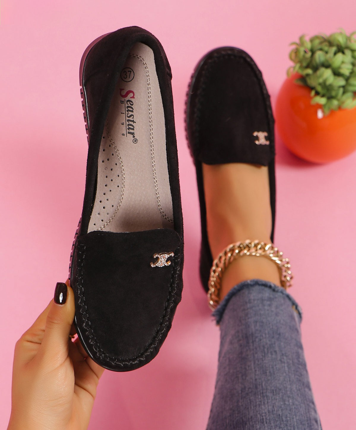 Pantofi Casual Dama Din Piele Ecologica Intoarsa Black GS77