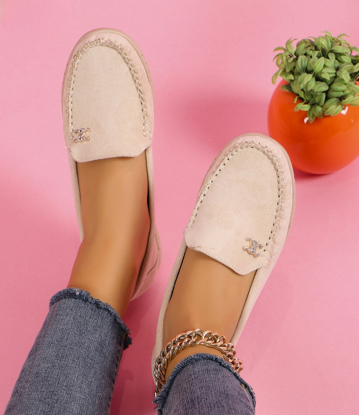 Pantofi Casual Dama Din Piele Ecologica Intoarsa Bej GS77