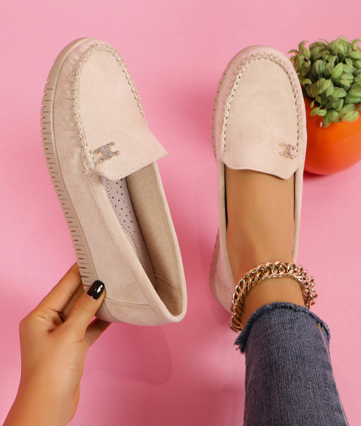 Pantofi Casual Dama Din Piele Ecologica Intoarsa Bej GS77