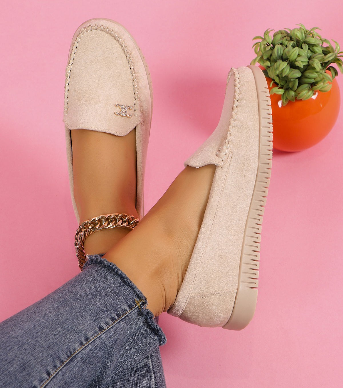 Pantofi Casual Dama Din Piele Ecologica Intoarsa Bej GS77