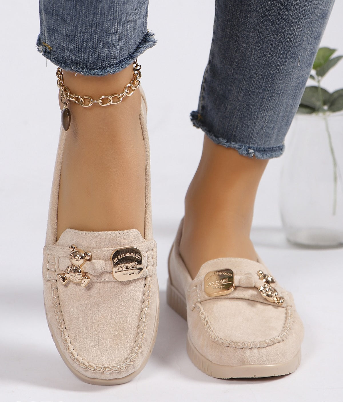 Pantofi Casual Dama Din Piele Ecologica Intoarsa Bej GS76