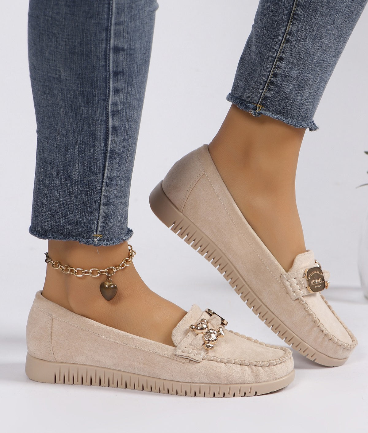 Pantofi Casual Dama Din Piele Ecologica Intoarsa Bej GS76