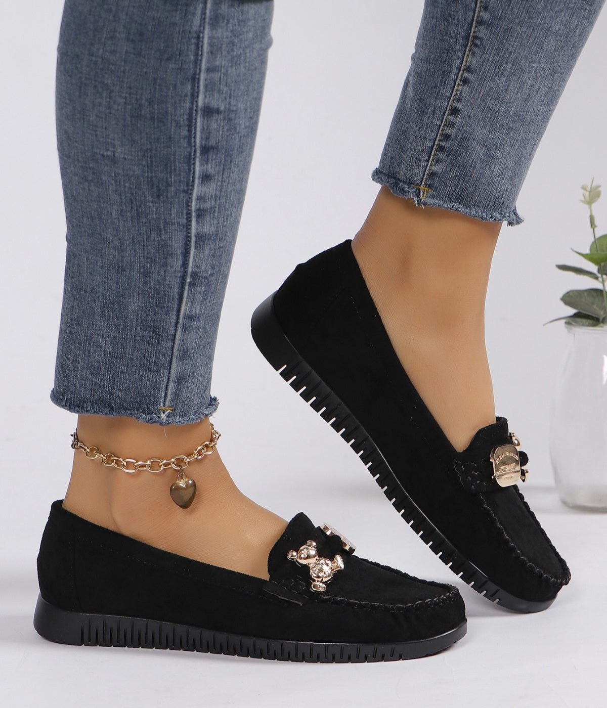 Pantofi Casual Dama Din Piele Ecologica Intoarsa Black  GS76