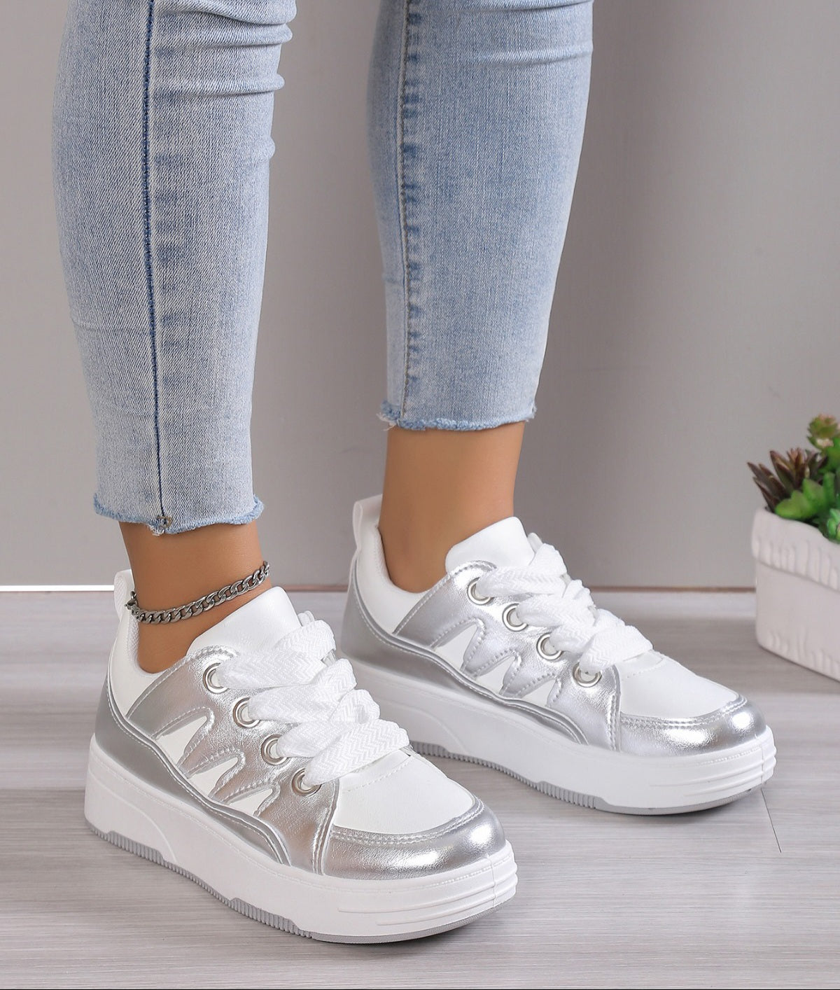 Adidasi Dama Din Piele Ecologica Silver  BL381