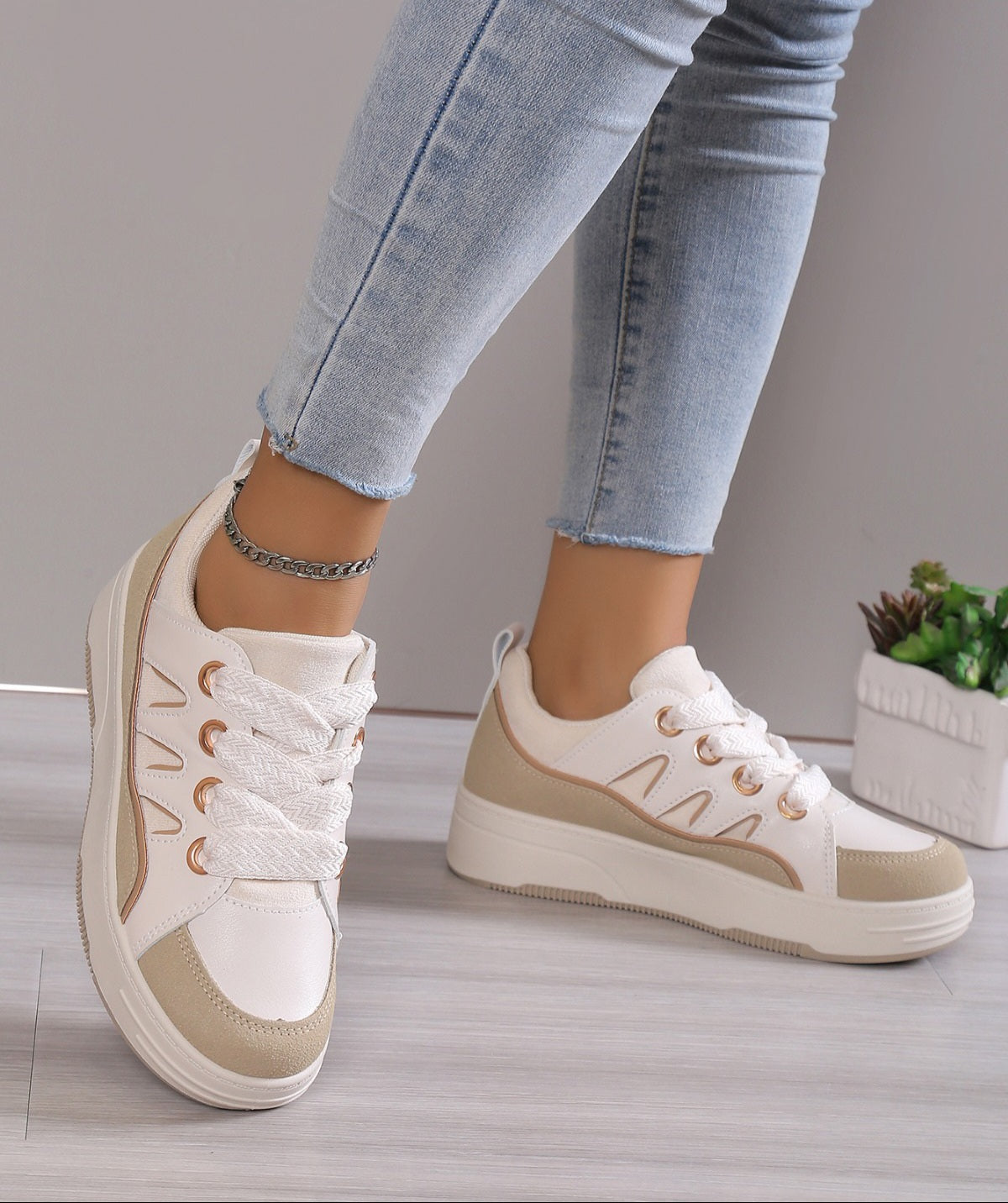 Adidasi Dama Din Piele Ecologica Khaki  BL381