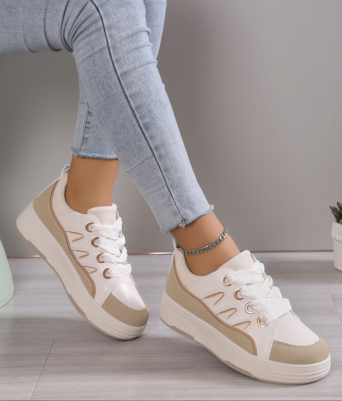 Adidasi Dama Din Piele Ecologica Khaki  BL381