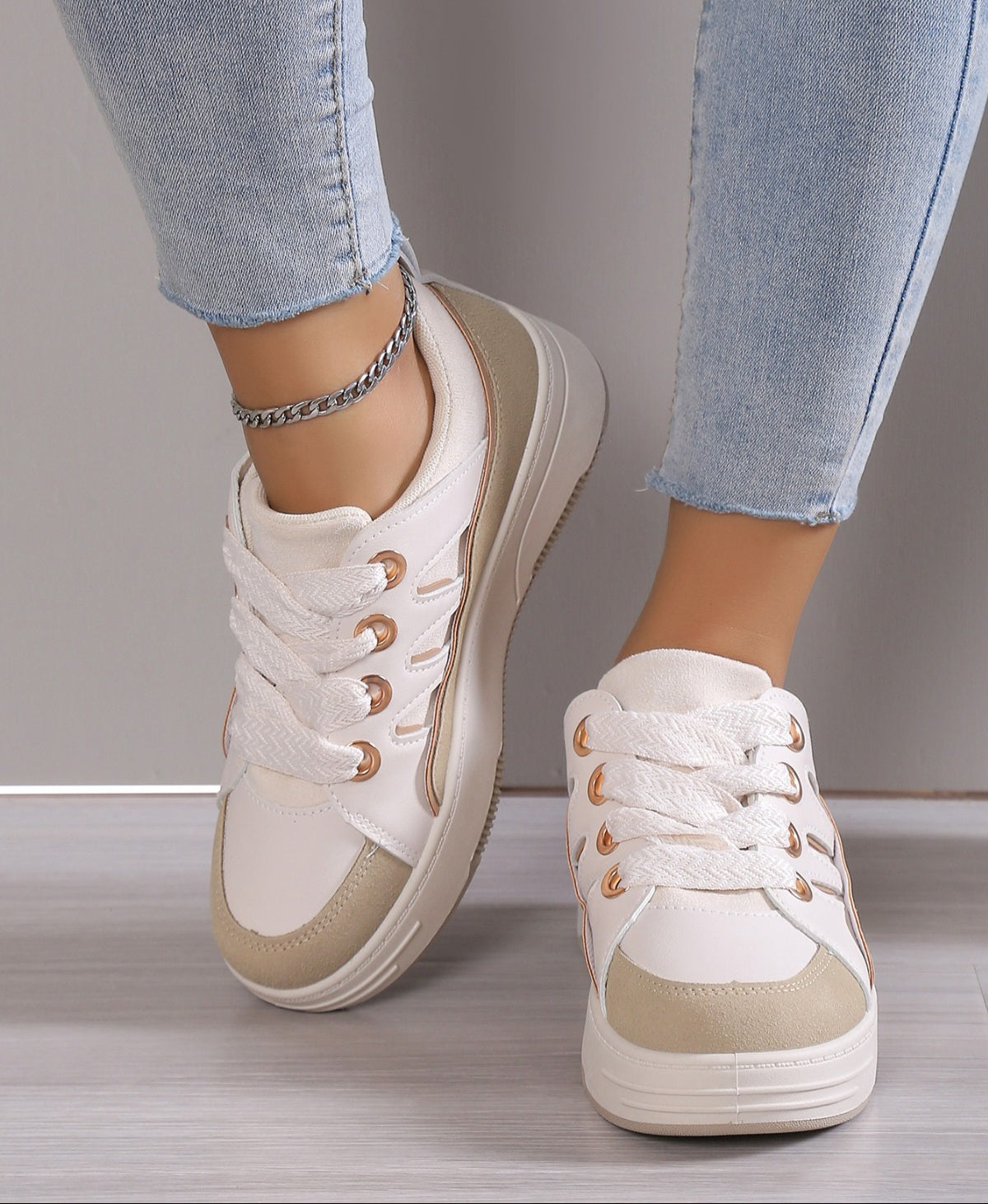 Adidasi Dama Din Piele Ecologica Khaki  BL381
