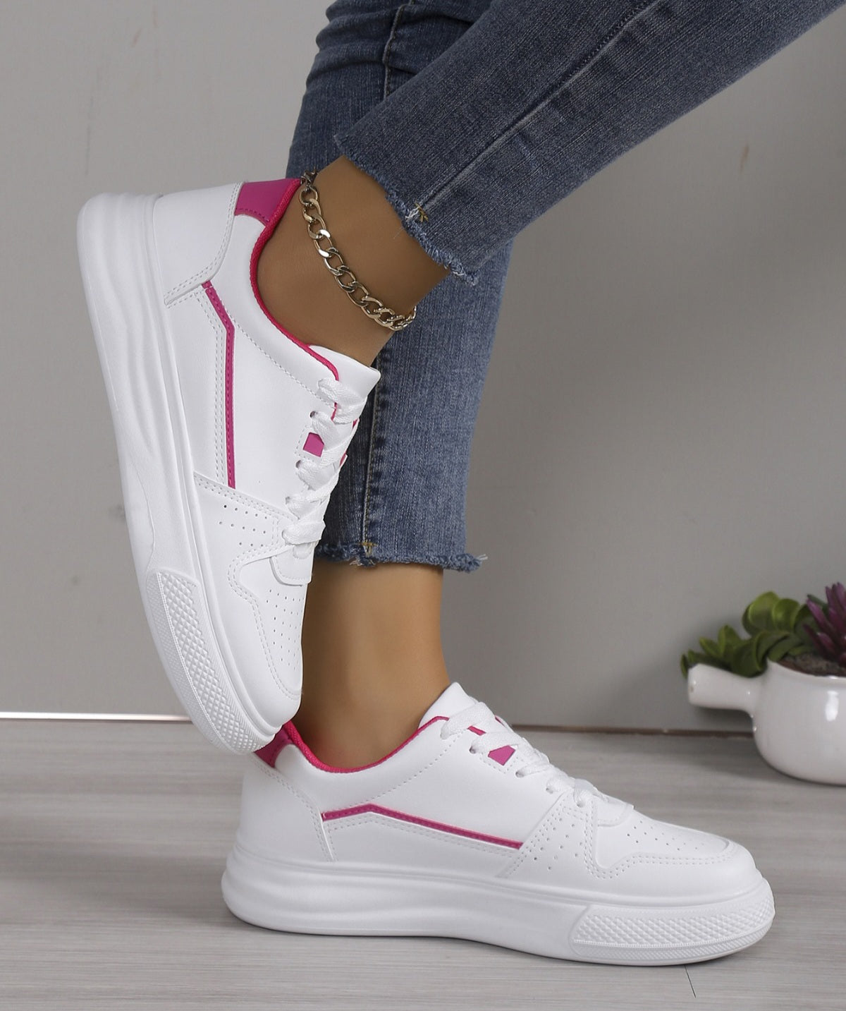 Adidasi Dama Din Piele Ecologica Alb/Pink Bl521