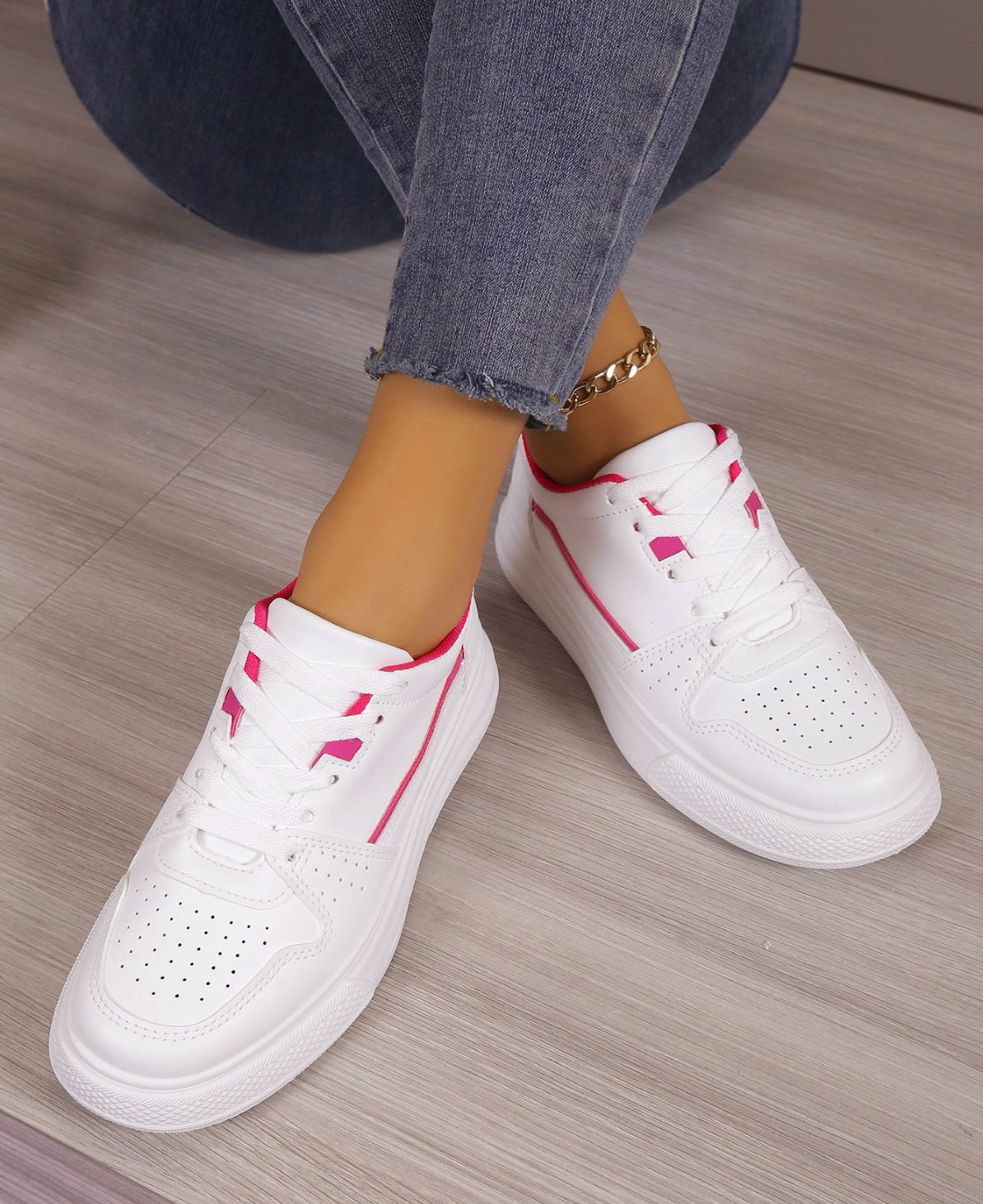 Adidasi Dama Din Piele Ecologica Alb/Pink Bl521