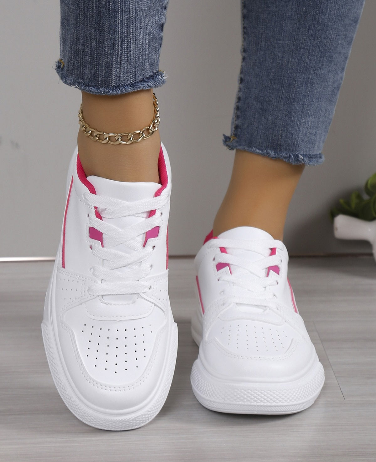 Adidasi Dama Din Piele Ecologica Alb/Pink Bl521